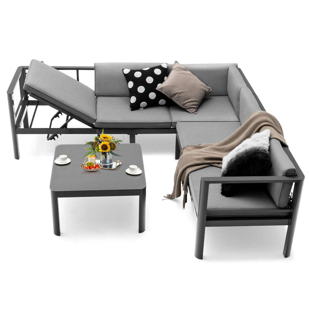 3 Pieces Aluminum Patio Furniture Set with 6-Level Adjustable Backrest