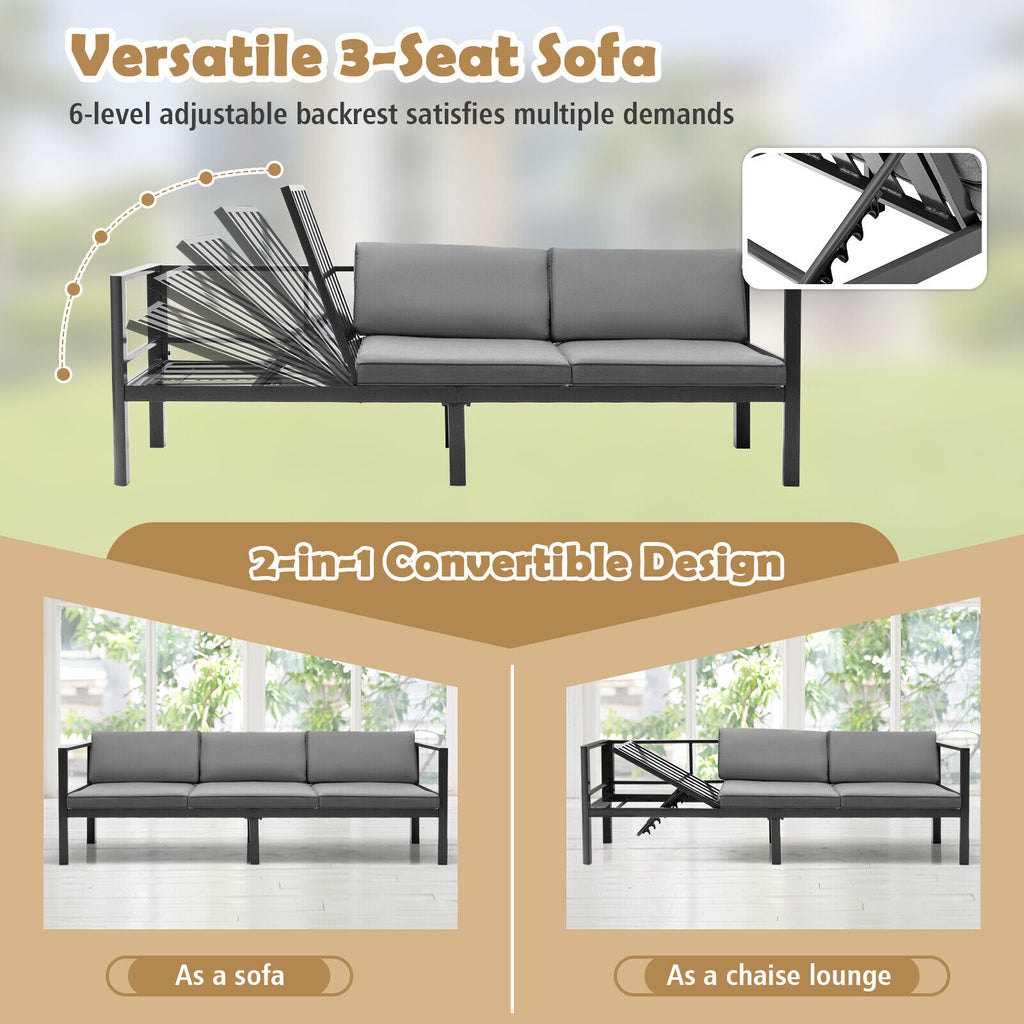3 Pieces Aluminum Patio Furniture Set with 6-Level Adjustable Backrest