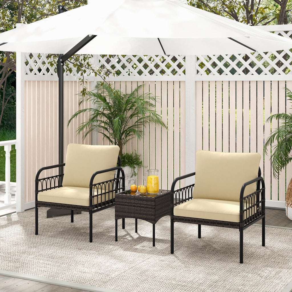 3 Pieces Patio Wicker Conversation Set with Cushions and Tempered