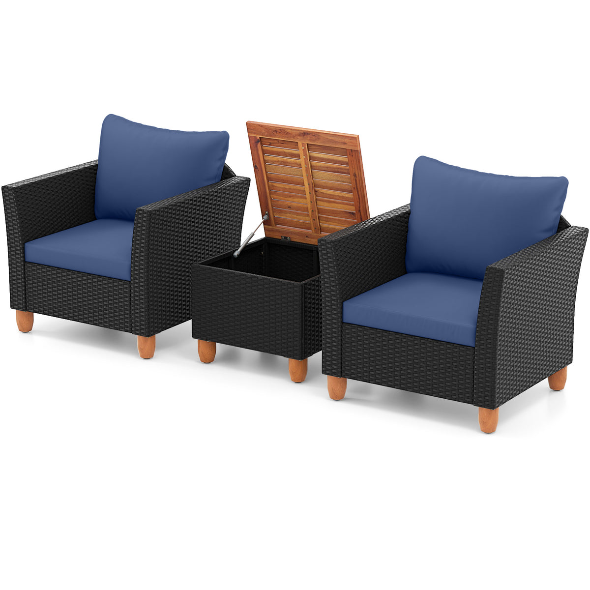 3-Piece Rattan Patio Furniture Set with Cushions - Brown & Gray