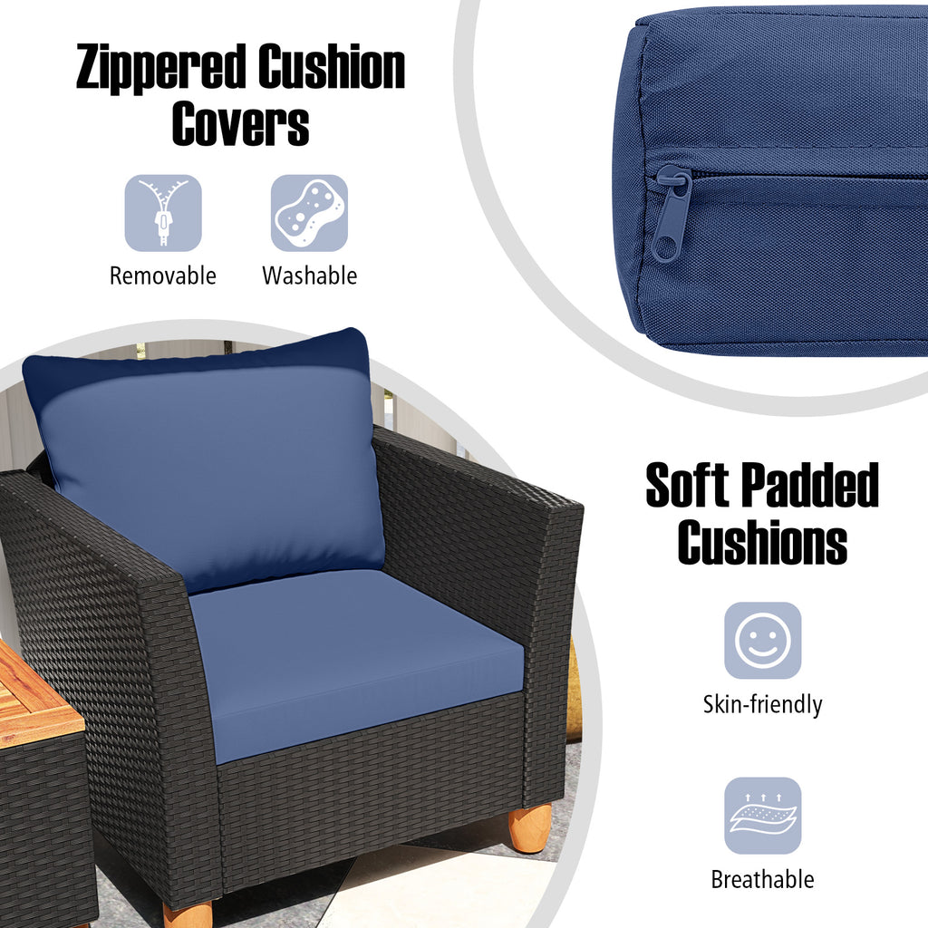 3 Pieces Patio Wicker Furniture Set with Cushions and Acacia Wood
