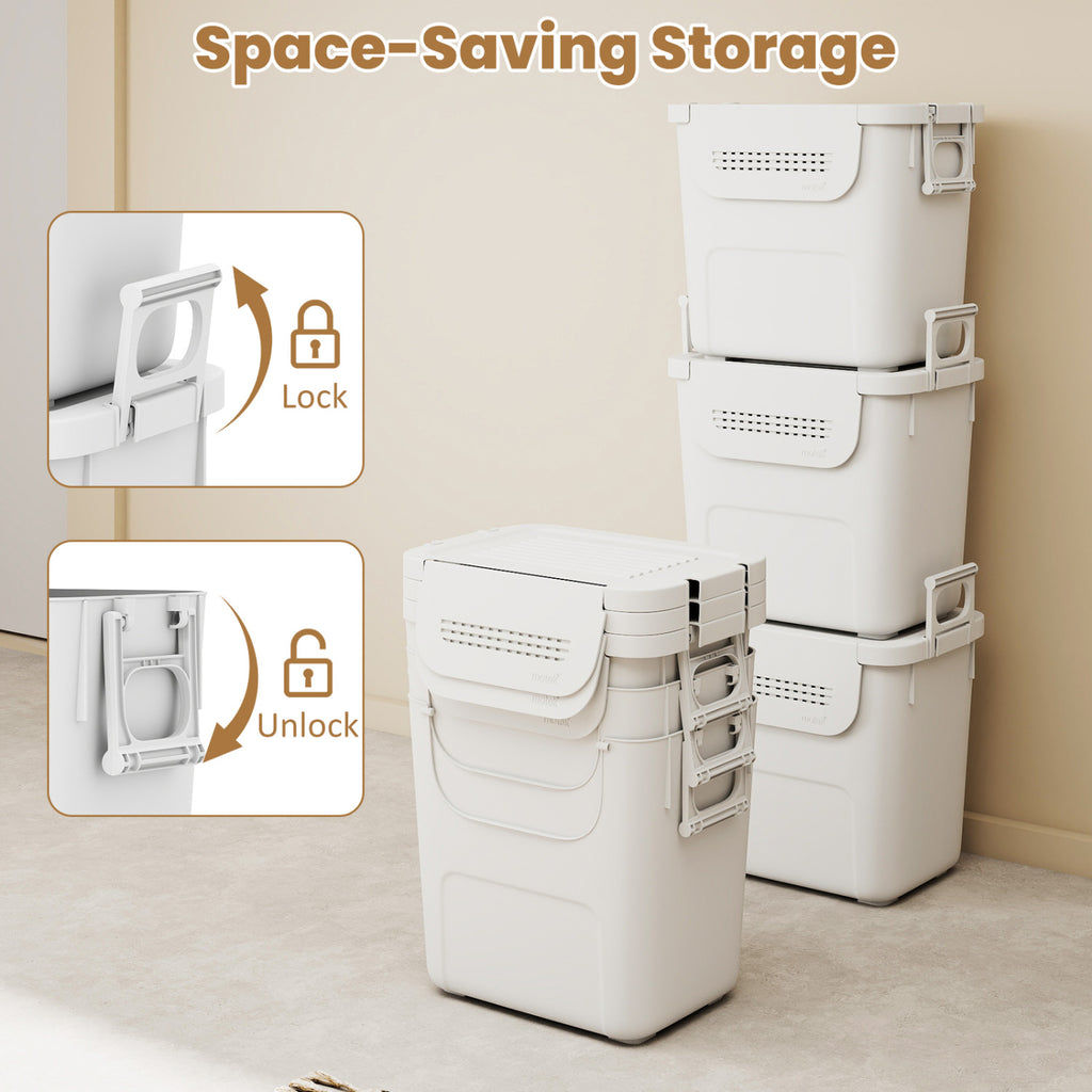 32 QT Plastic Storage Bins Stackable with Front Door - White, Set of 3