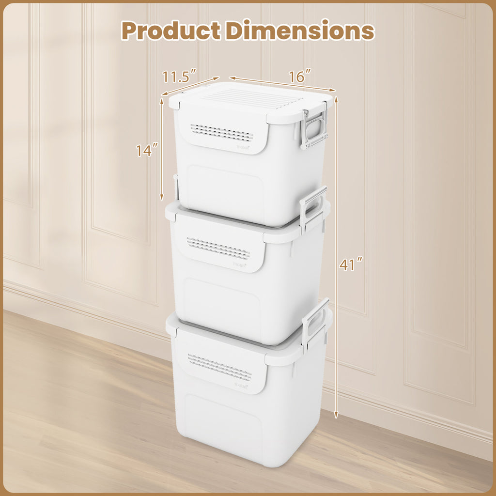 32 QT Plastic Storage Bins Stackable with Front Door - White, Set of 3