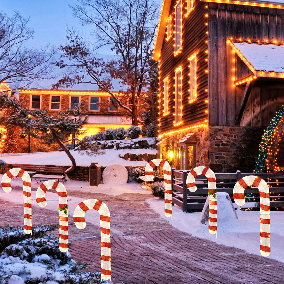 Pre-Lit Candy Cane Lawn Decor with 75 LED Lights and Ground Stakes - Indoor & Outdoor Christmas Holiday Sign