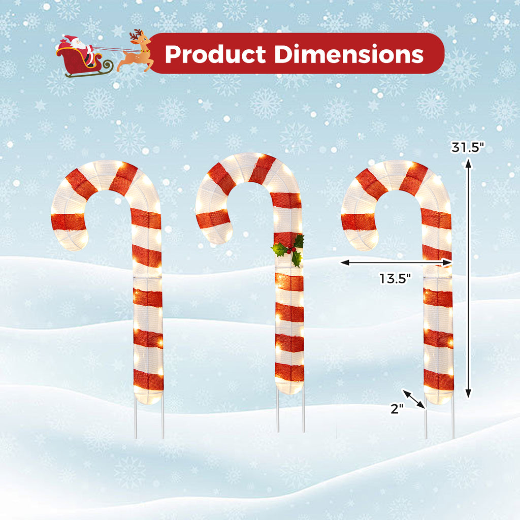 Pre-Lit Candy Cane Lawn Decor with 75 LED Lights and Ground Stakes - Indoor & Outdoor Christmas Holiday Sign