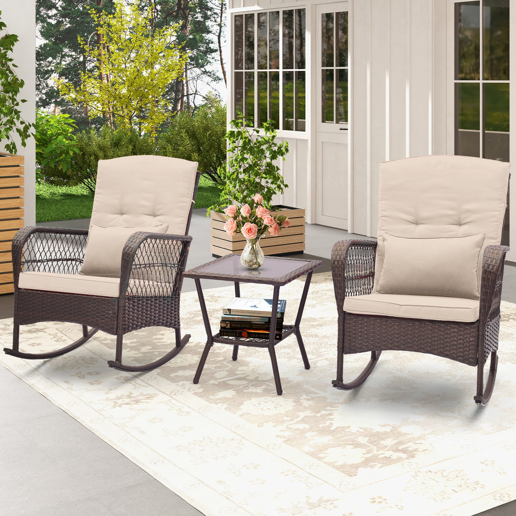 3-Piece Rocking Bistro Set with Coffee Table - Gray
