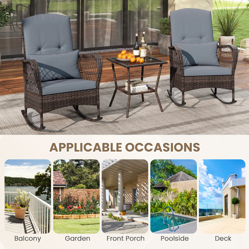 3-Piece Rocking Bistro Set with Coffee Table - Gray