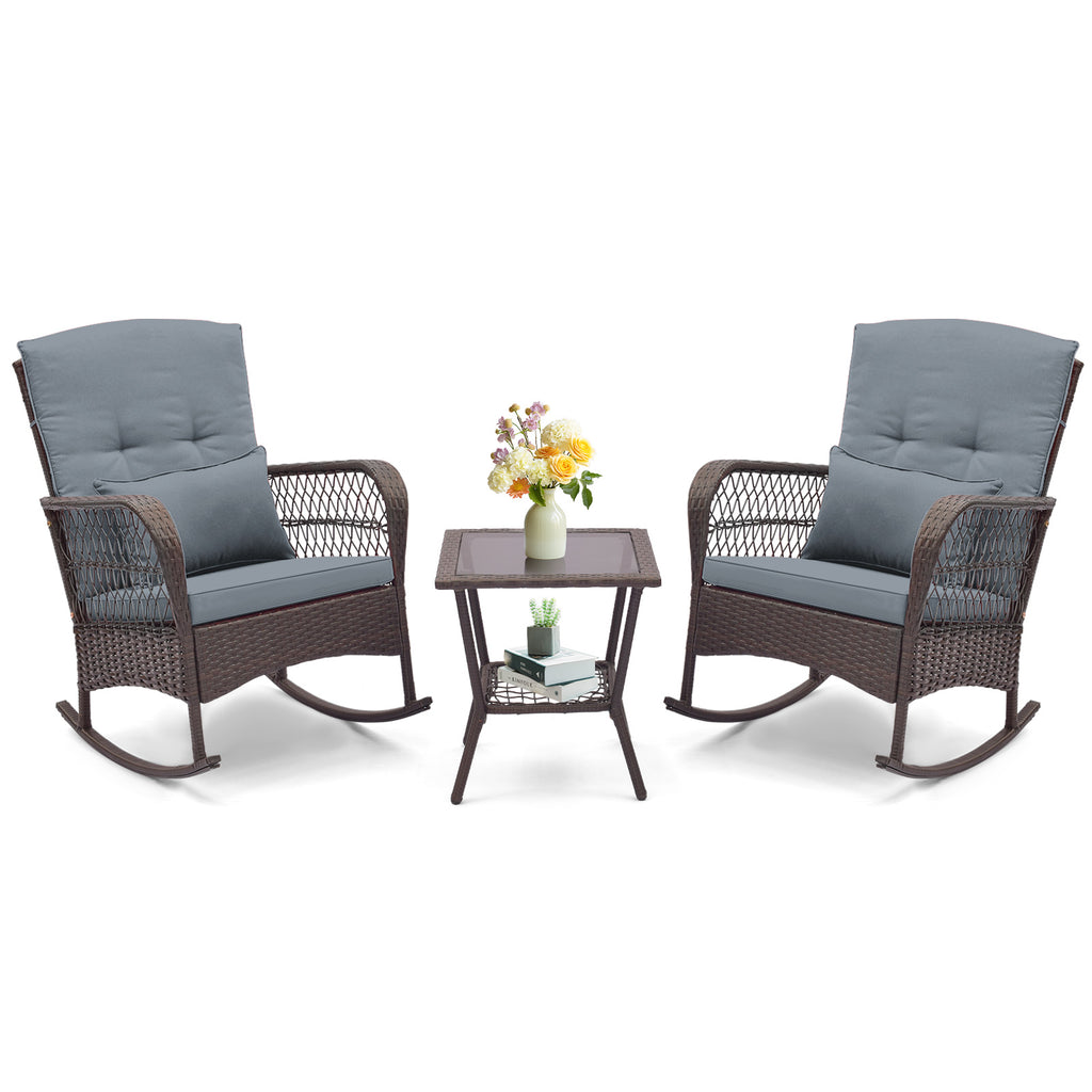 3-Piece Rocking Bistro Set with Coffee Table - Gray
