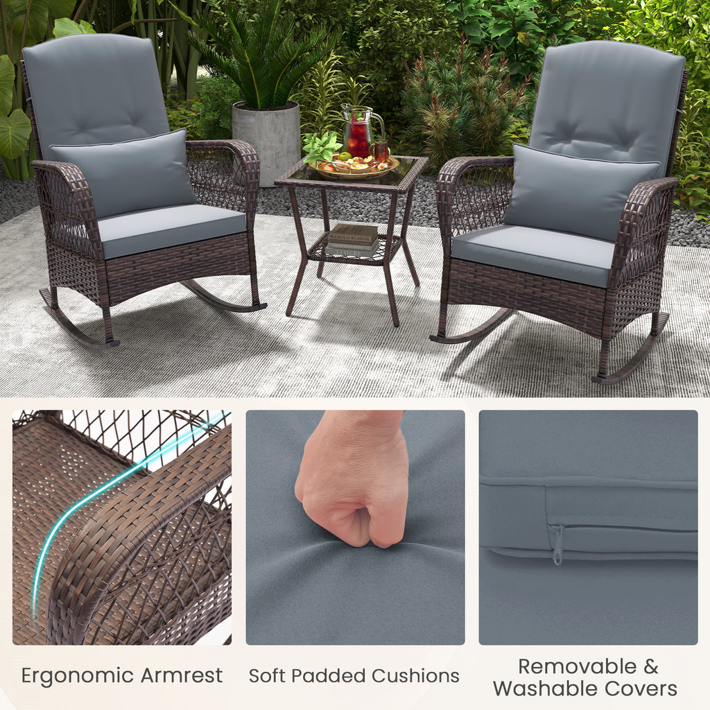 3-Piece Rocking Bistro Set with Coffee Table - Gray
