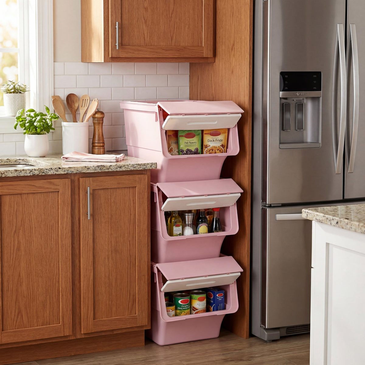 3-Piece Storage Bins with Wheels, 35 QT, Pink
