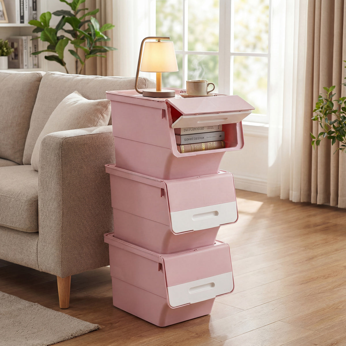 3-Piece Storage Bins with Wheels, 35 QT, Pink
