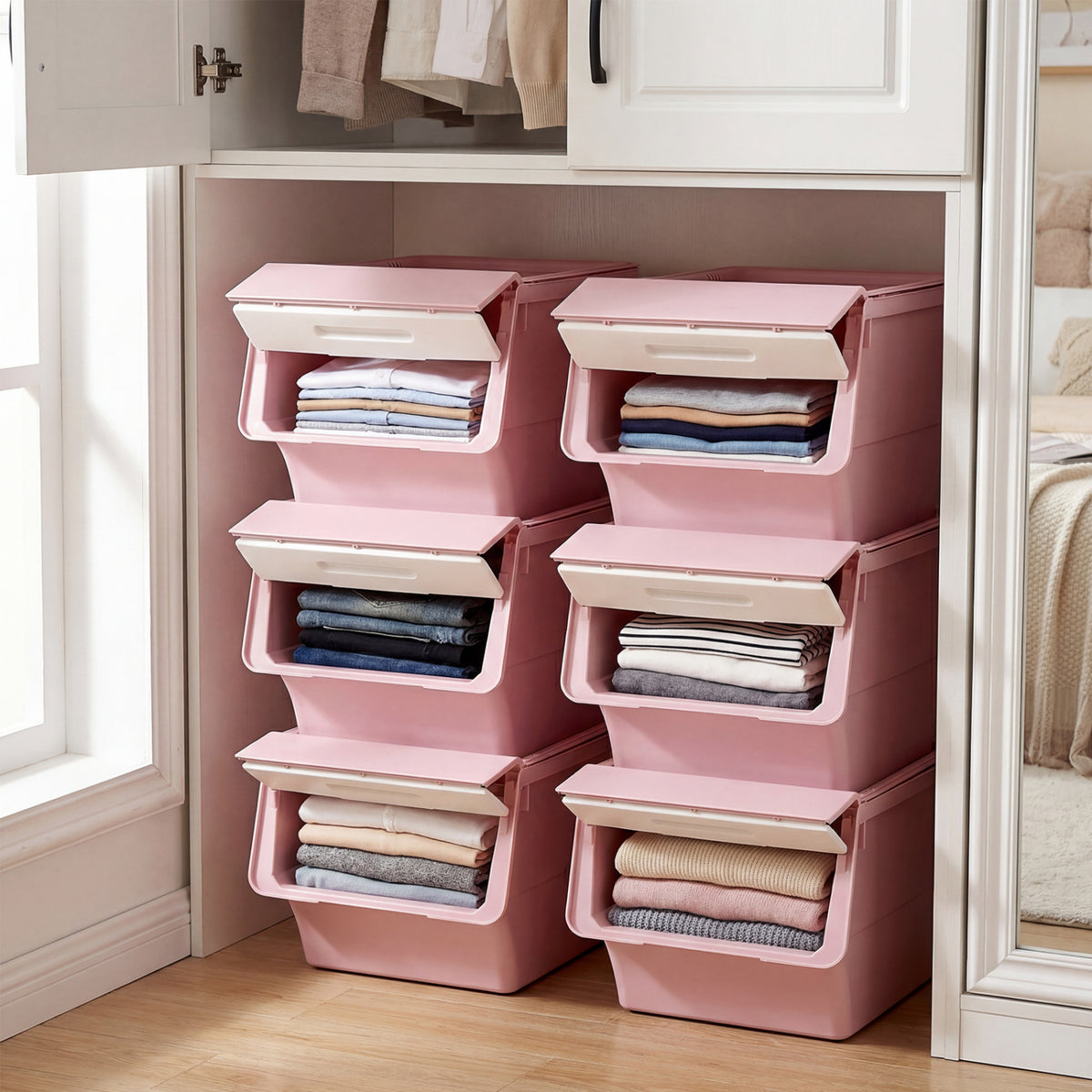 3-Piece Storage Bins with Wheels, 35 QT, Pink