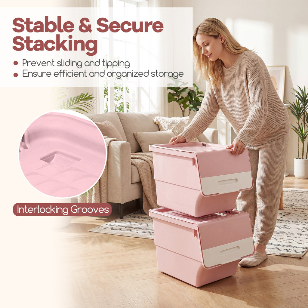 3-Piece Storage Bins with Wheels, 35 QT, Pink