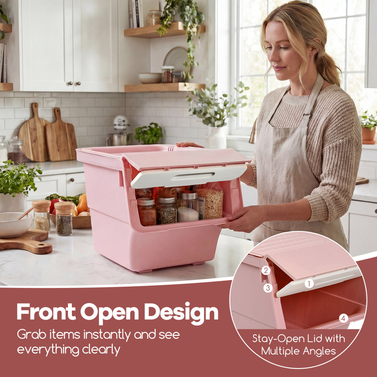 3-Piece Storage Bins with Wheels, 35 QT, Pink
