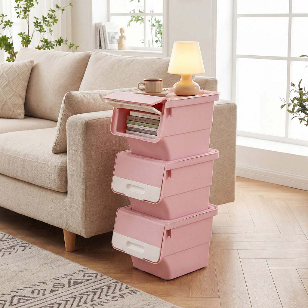 3-Piece Storage Bins with Wheels - 12.5 QT, Pink