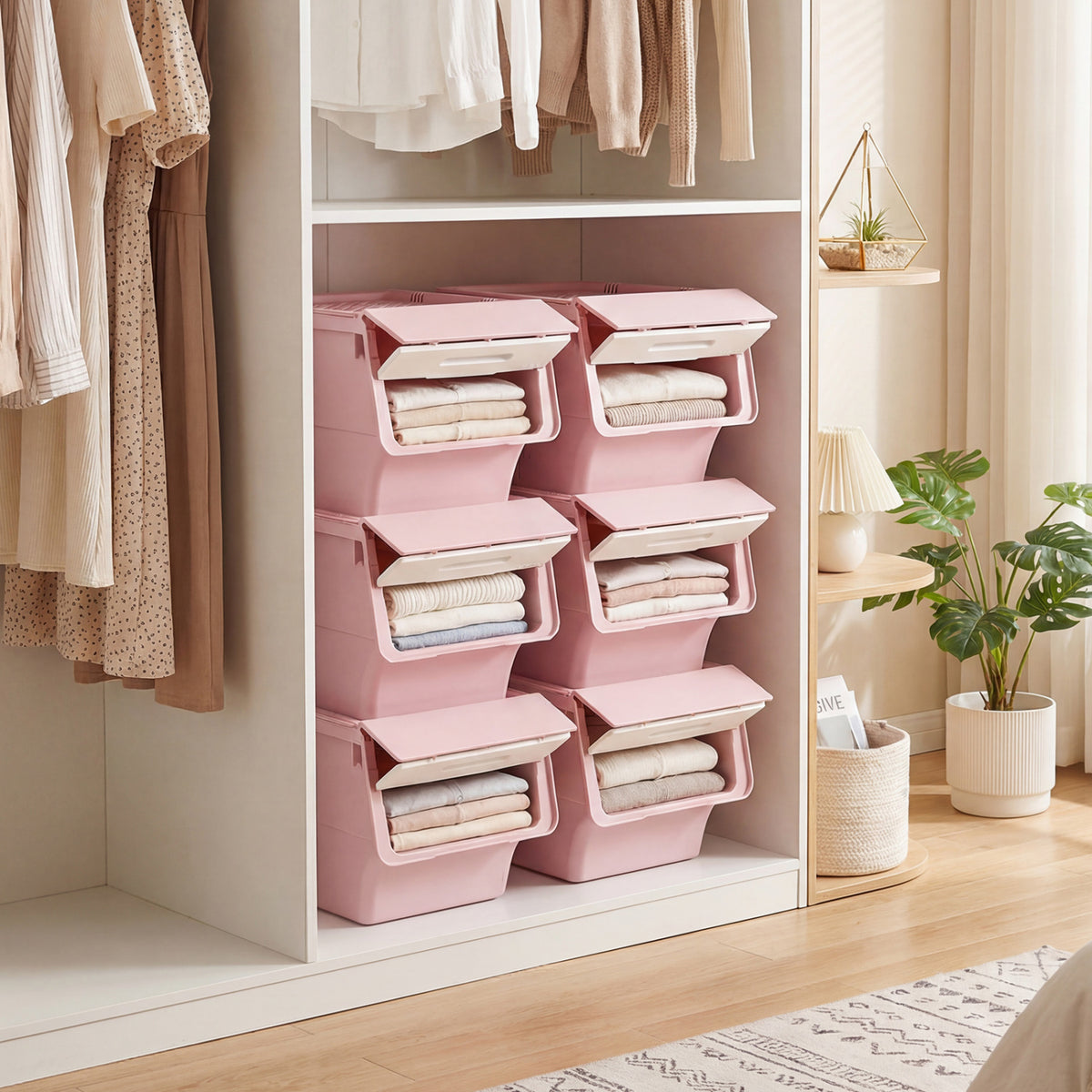 3-Piece Storage Bins with Wheels - 12.5 QT, Pink