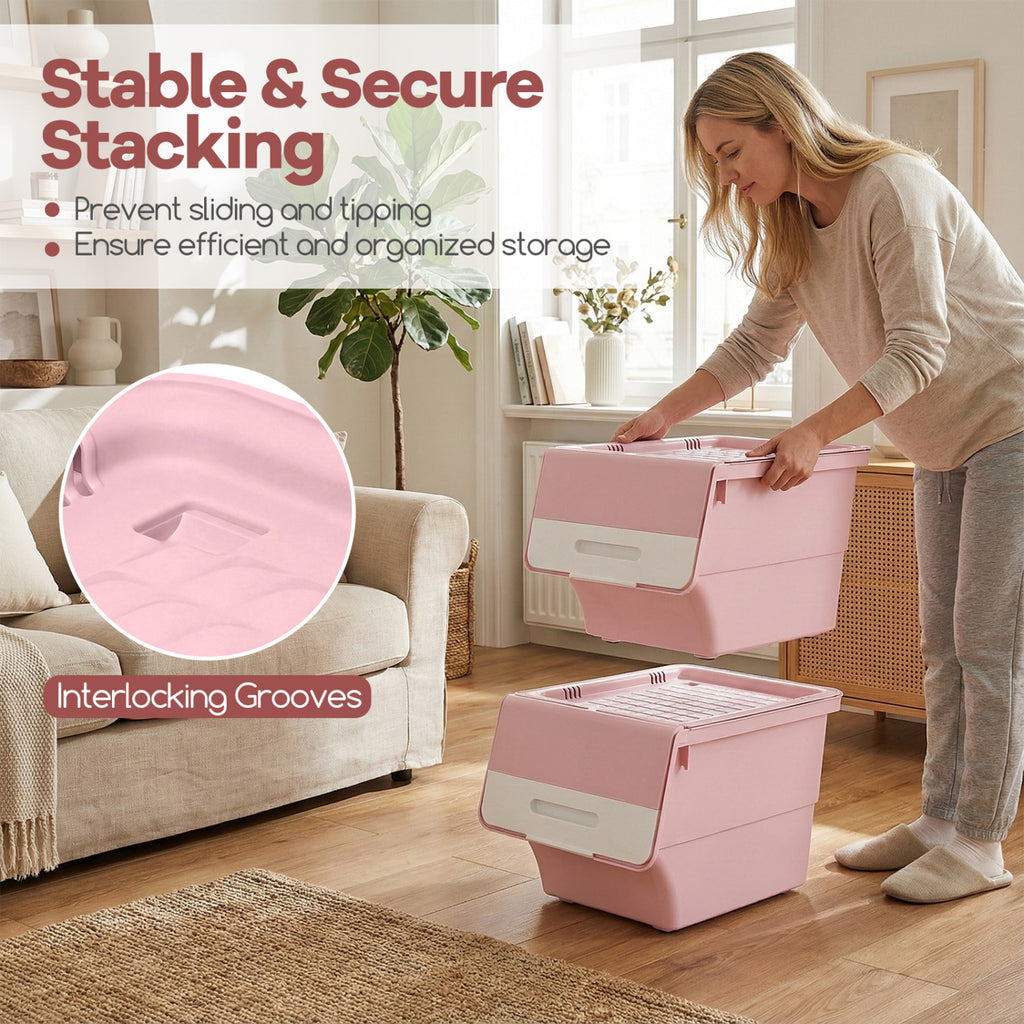 3-Piece Stackable Storage Bins with Wheels - 12.5 QT, Pink