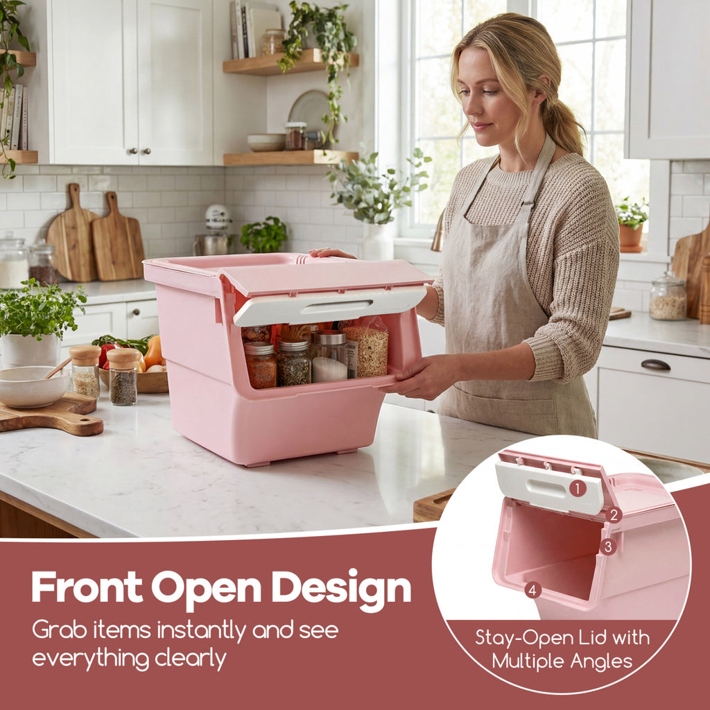 3-Piece Storage Bins with Wheels - 12.5 QT, Pink