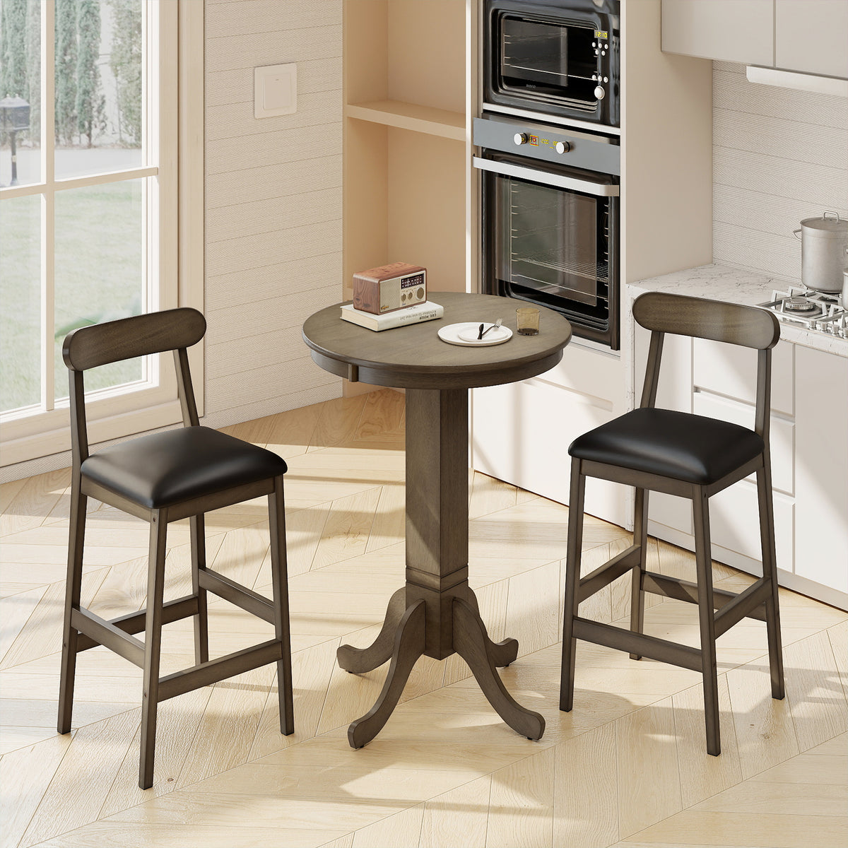 3-Piece Wood Pub Table Set with 2 Stools