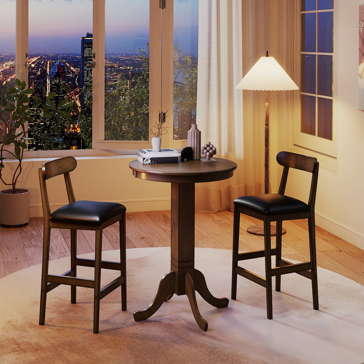 3-Piece Wood Pub Table Set with 2 Stools