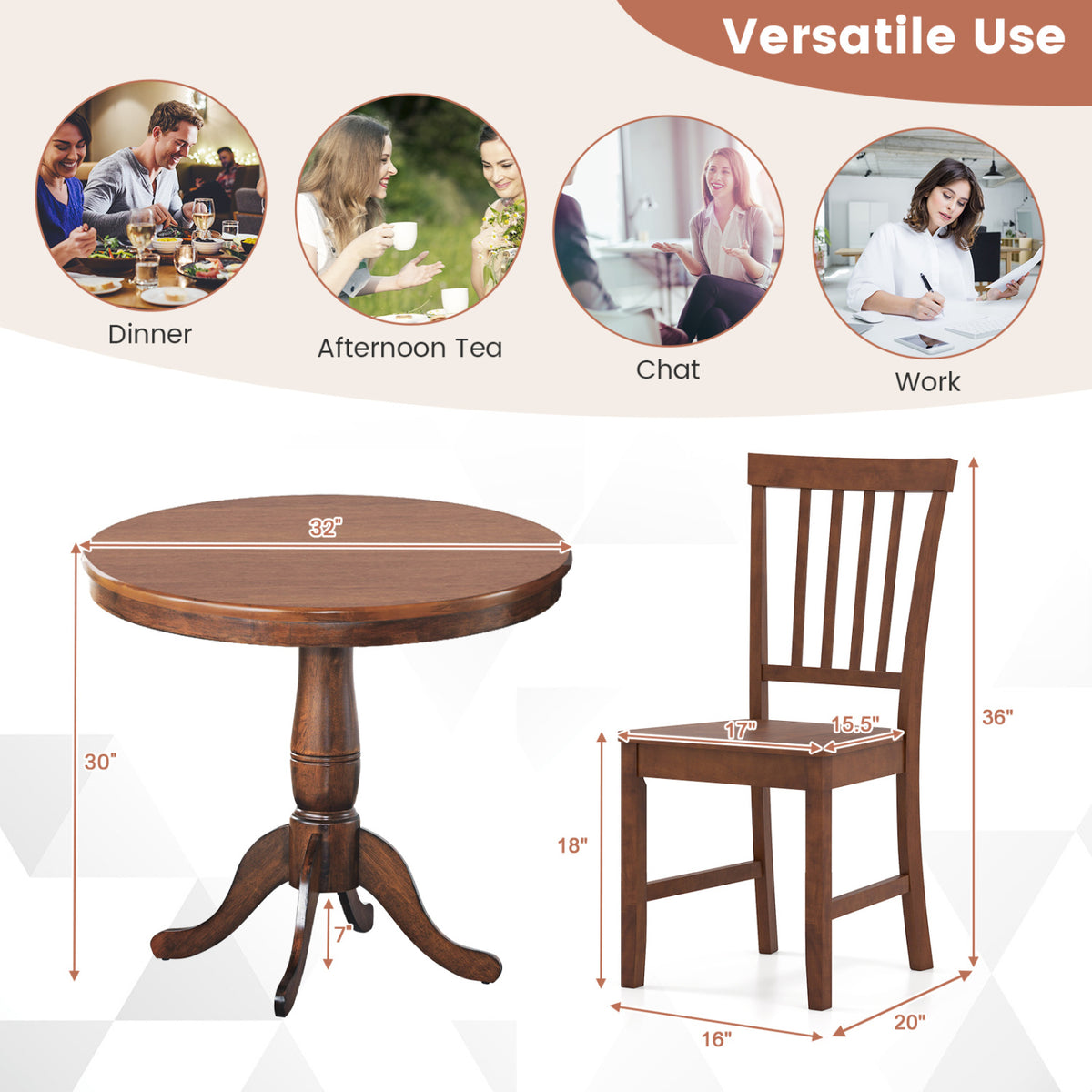3-Piece Retro Dining Table and Chair Set