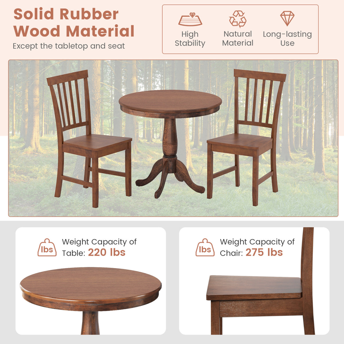 3-Piece Retro Dining Table and Chair Set