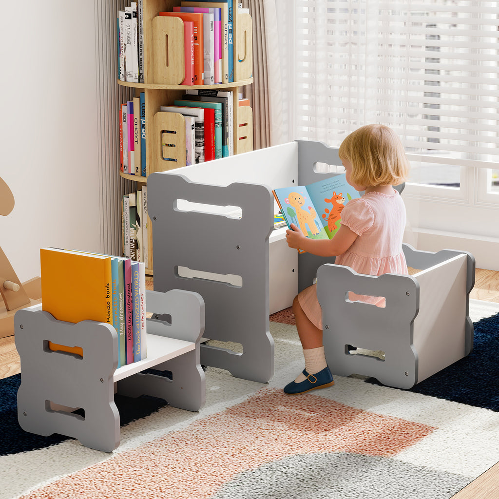 Kids Activity Table Set with 2 Stools - Gray, Toddler Play & Study Furniture