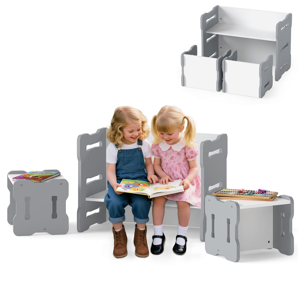 Kids Activity Table Set with 2 Stools - Gray, Toddler Play & Study Furniture