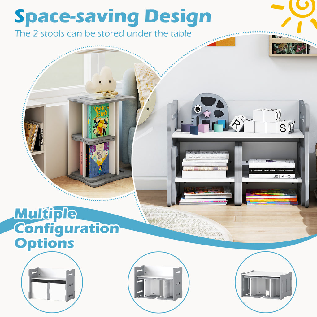 Kids Activity Table Set with 2 Stools - Gray, Toddler Play & Study Furniture