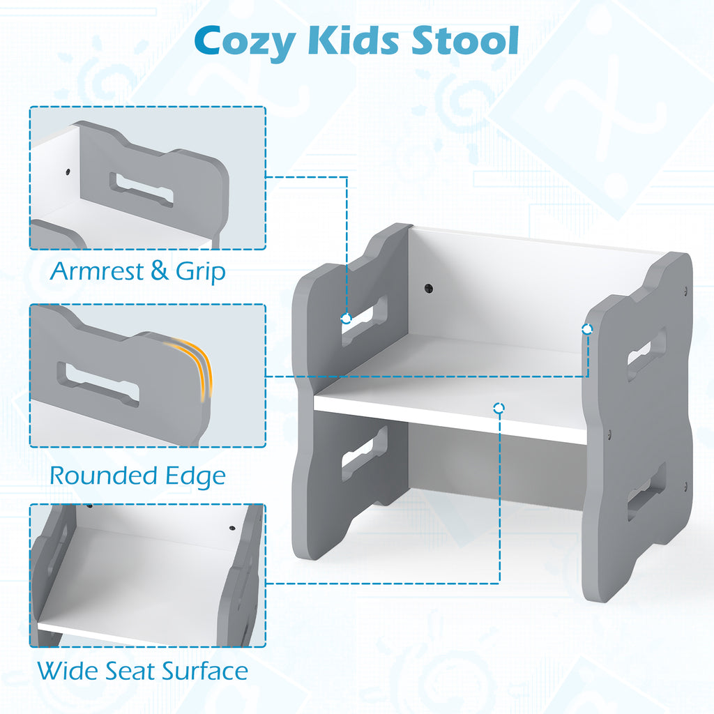 Kids Activity Table Set with 2 Stools - Gray, Toddler Play & Study Furniture
