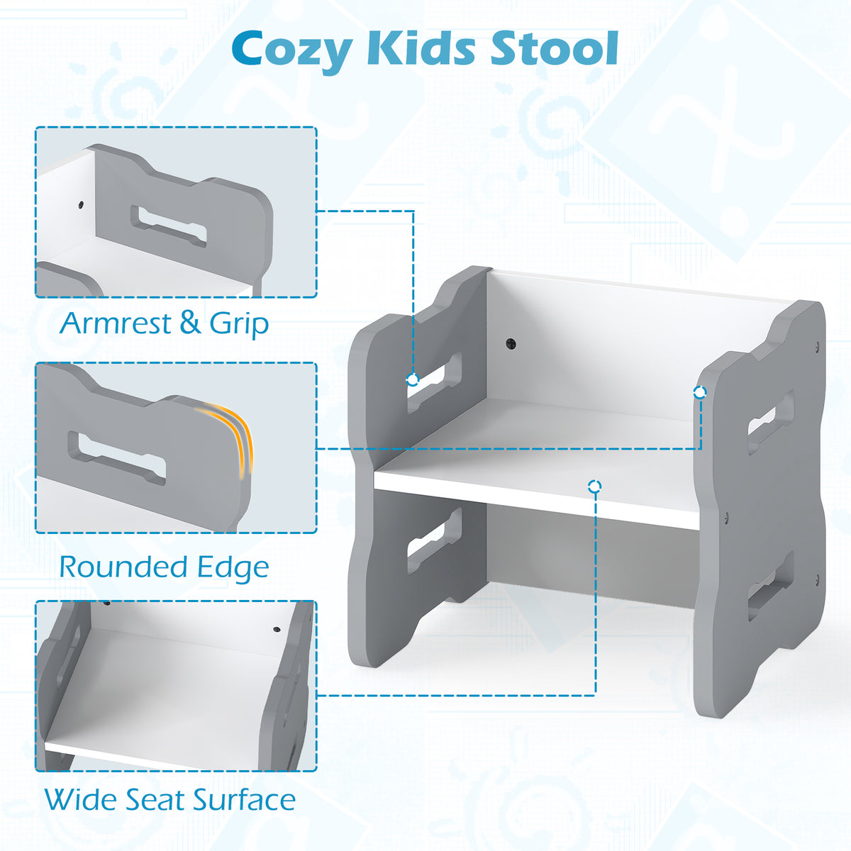 Kids Activity Table Set with 2 Stools - Gray, Toddler Play & Study Furniture