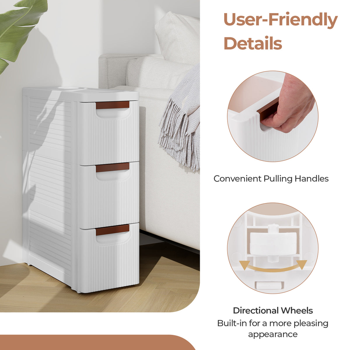 3-Drawer Rolling Storage Cabinet with Wheels for Small Spaces