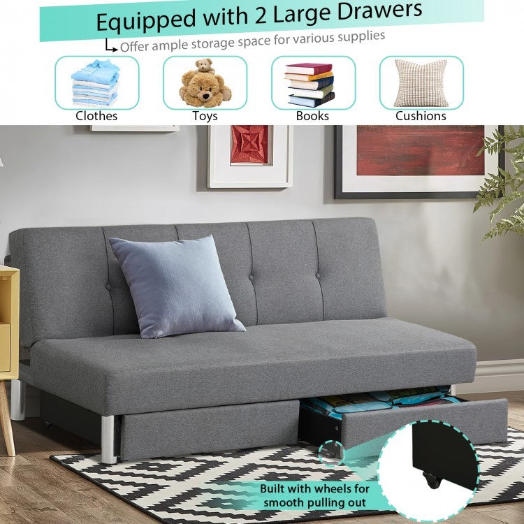 3-Seat Convertible Sofa Bed with Storage Drawers
