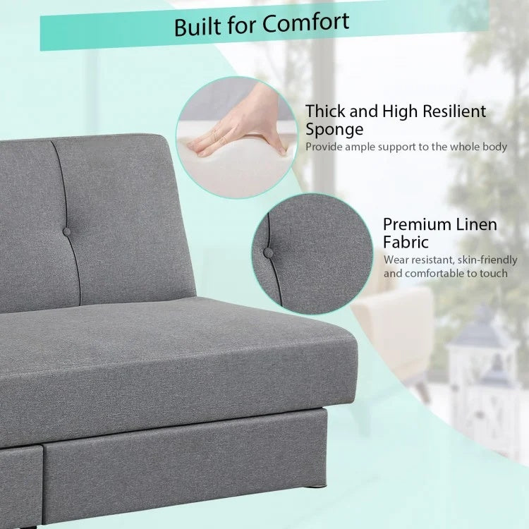 3-Seat Convertible Sofa Bed with Storage Drawers