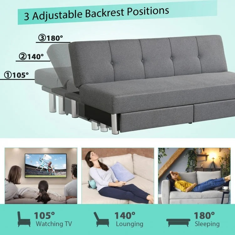 3-Seat Convertible Sofa Bed with Storage Drawers