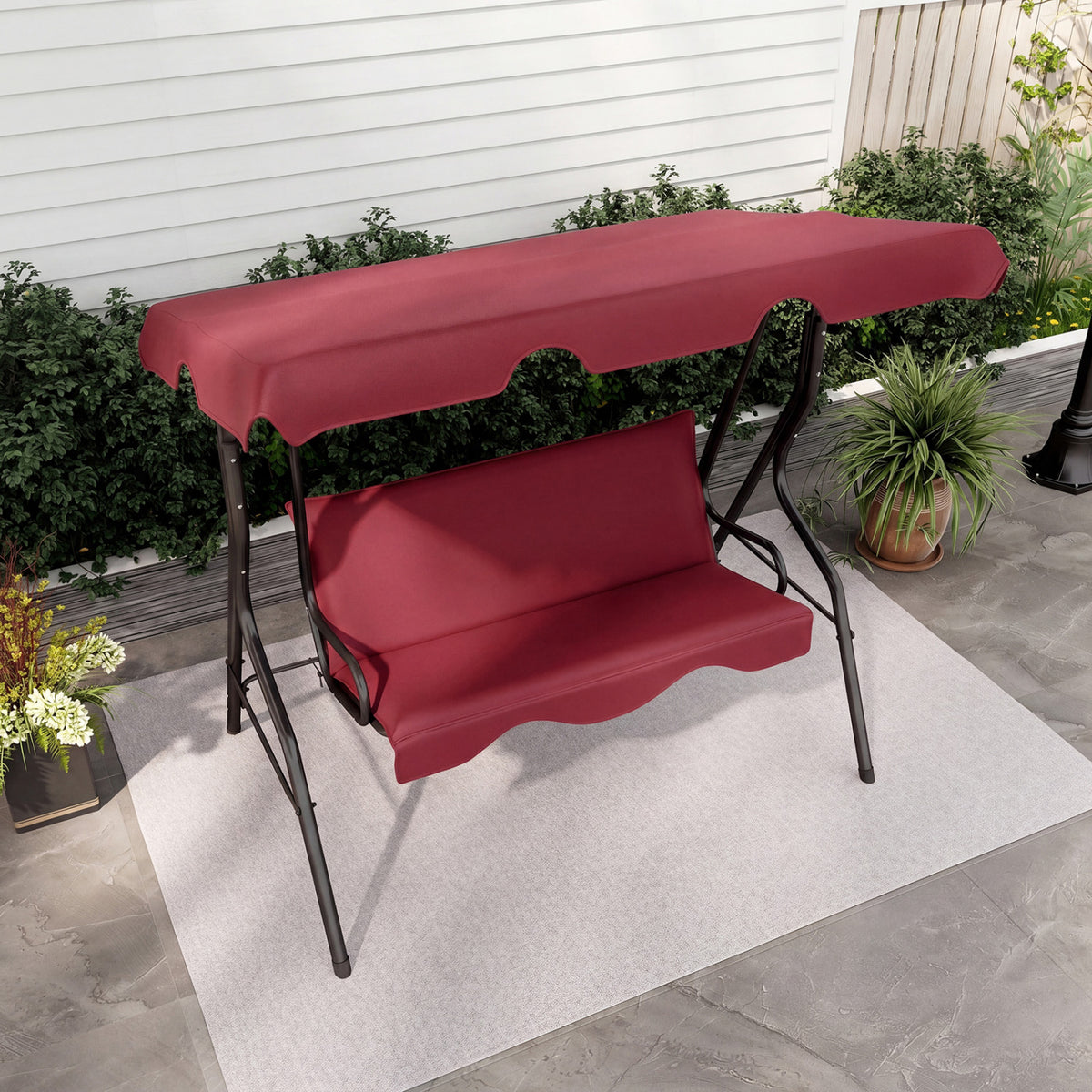 3-Seat Outdoor Patio Swing with Canopy - 51" Red