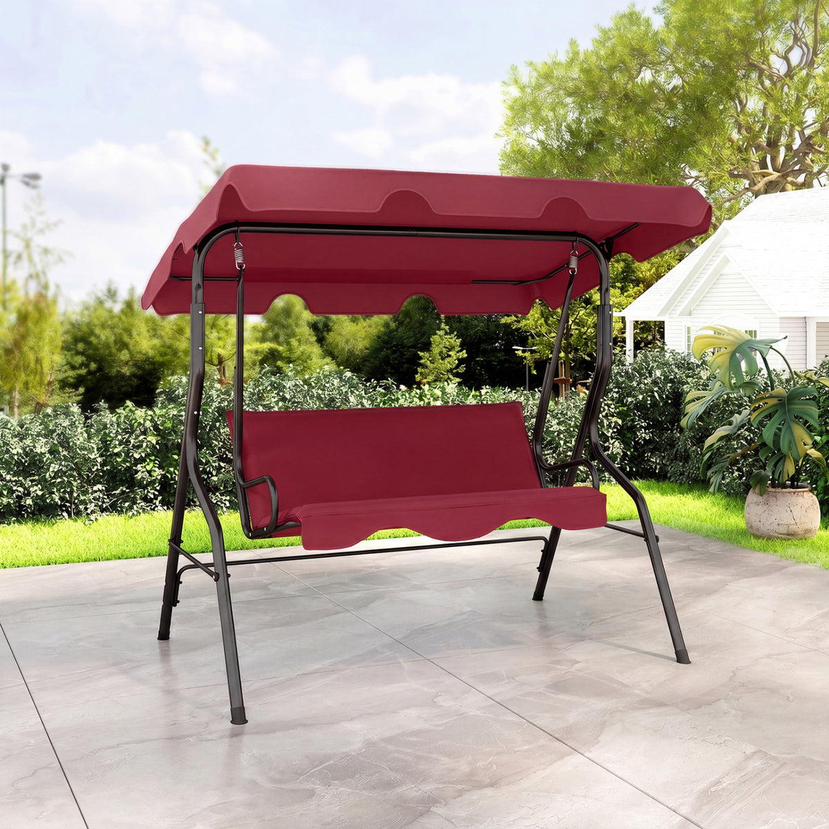 3-Seat Outdoor Patio Swing with Canopy - 51" Red