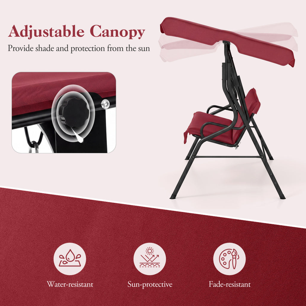 3-Seat Outdoor Patio Swing with Canopy - 51" Red