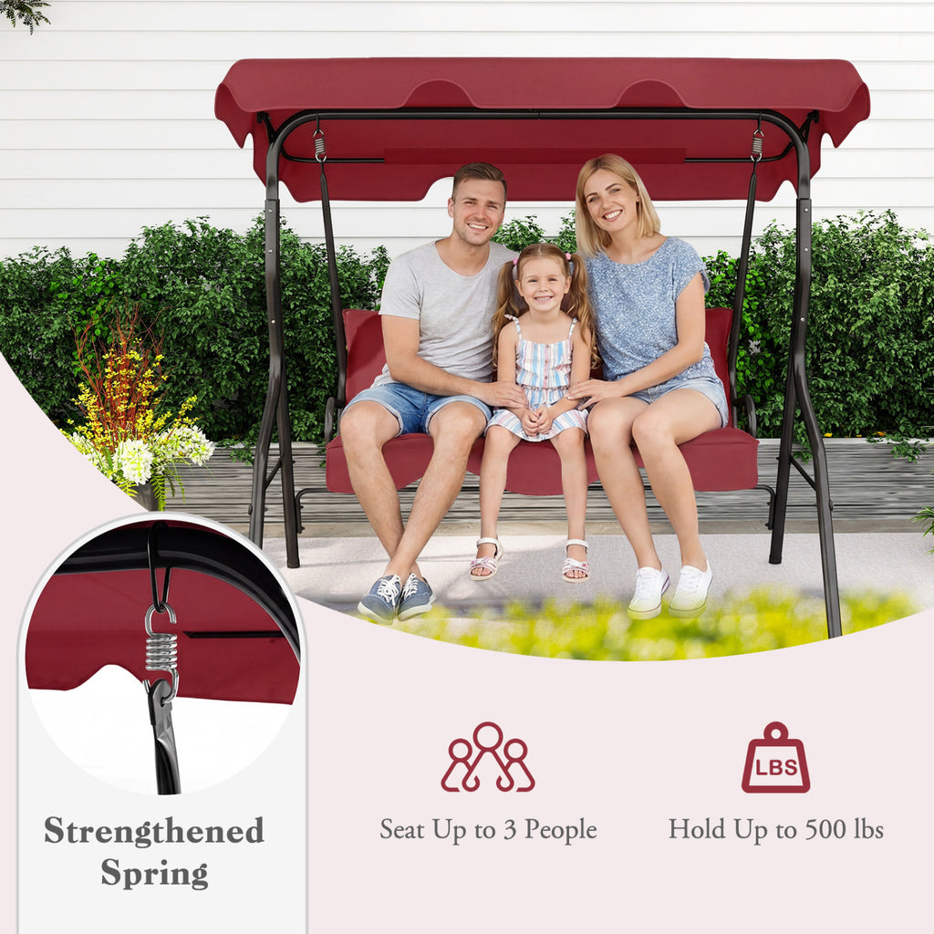3-Seat Outdoor Patio Swing with Canopy - 51" Red
