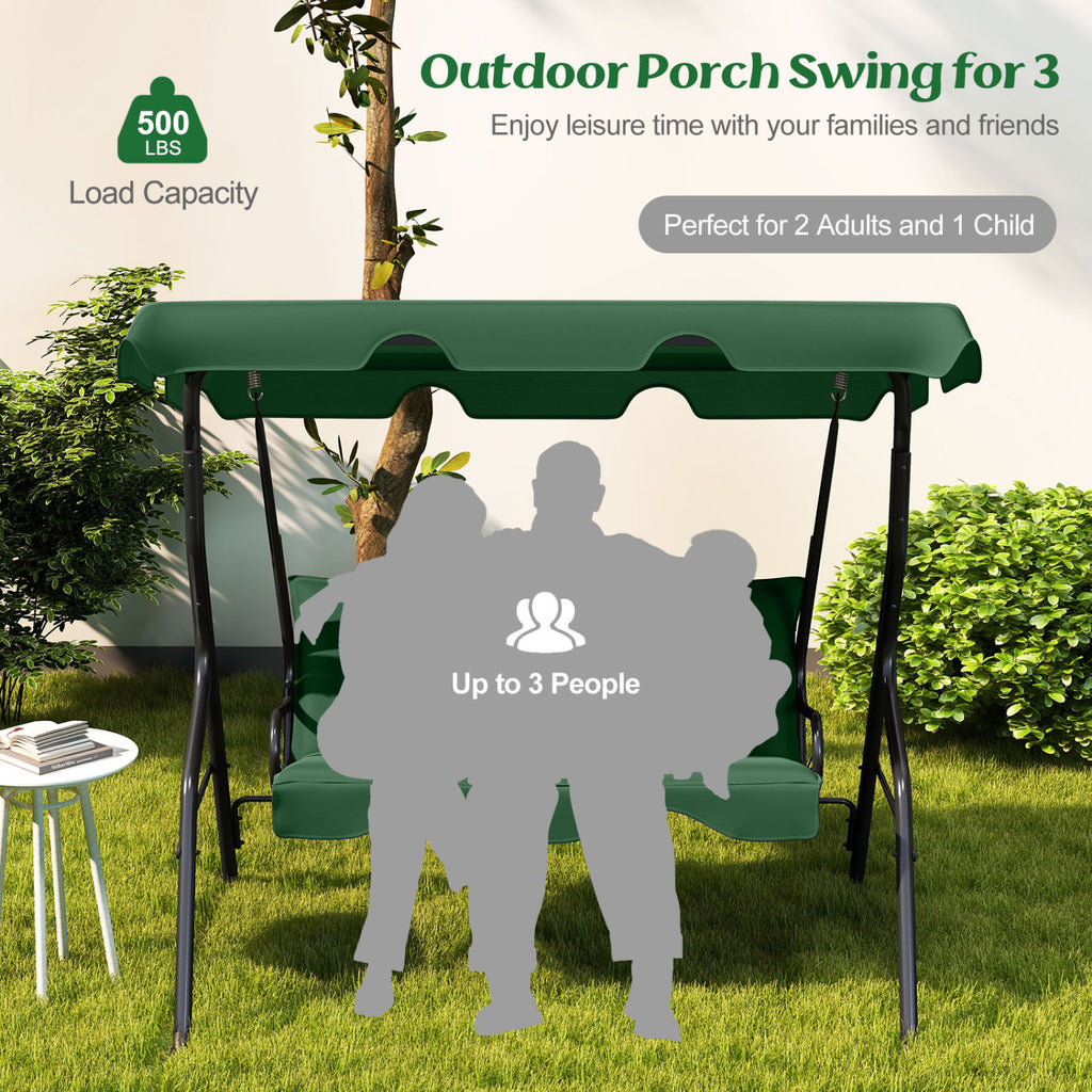 3 Seat Outdoor Patio Canopy Swing with Cushioned Steel Frame