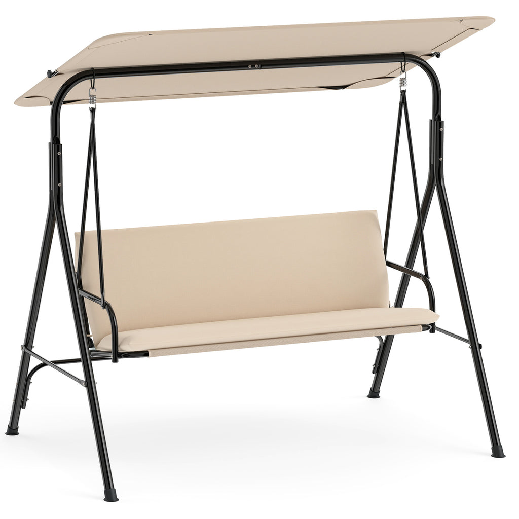 3-Seat Outdoor Patio Swing Chair with Adjustable Tilt Canopy and Stand