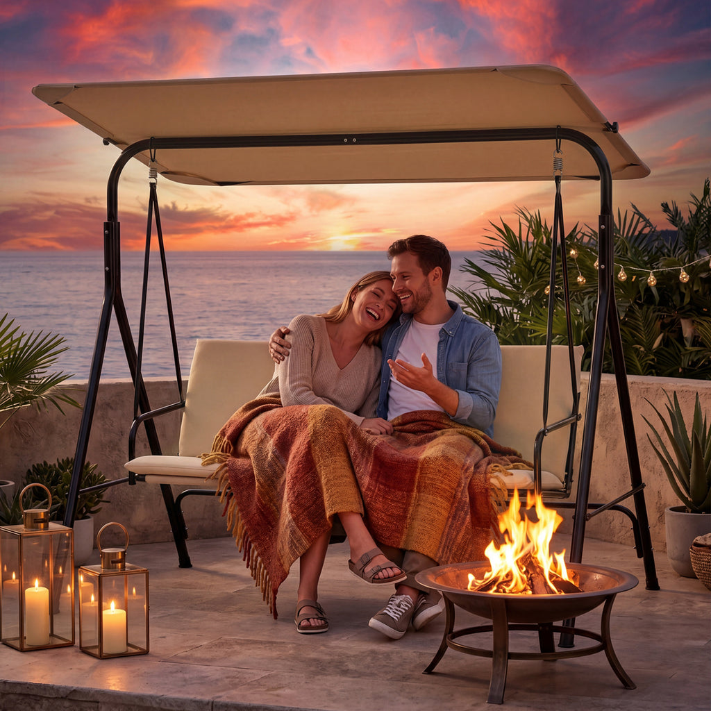 3-Seat Outdoor Patio Swing Chair with Adjustable Tilt Canopy and Stand