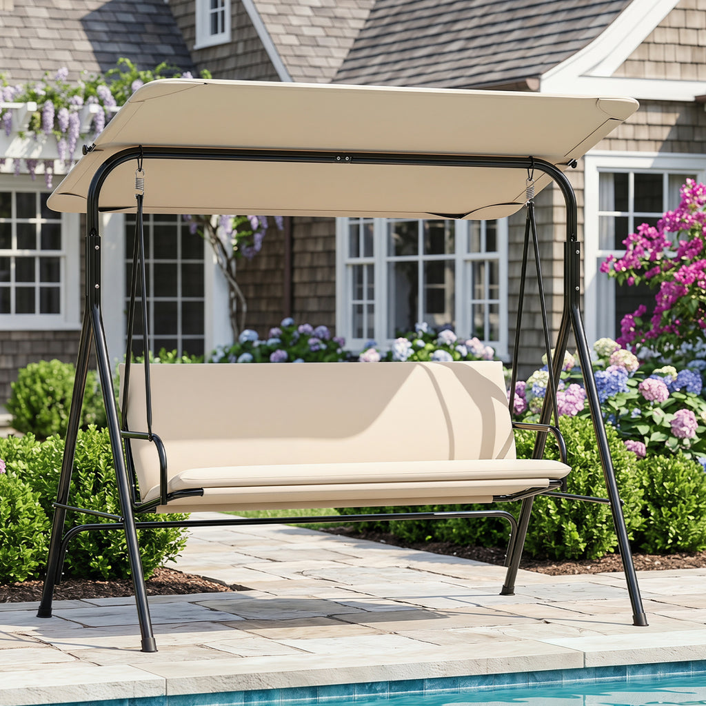 3-Seat Outdoor Patio Swing Chair with Adjustable Tilt Canopy and Stand