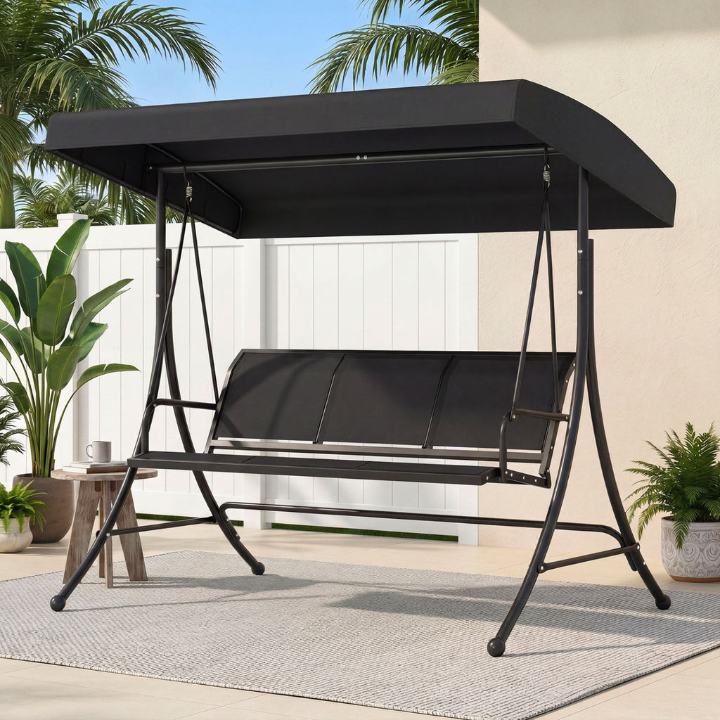 3-Seat Patio Swing Chair with Adjustable Canopy