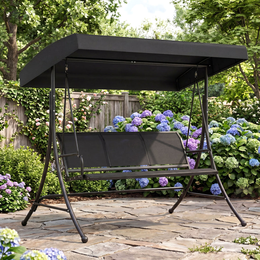 3-Seat Patio Swing Chair with Adjustable Canopy