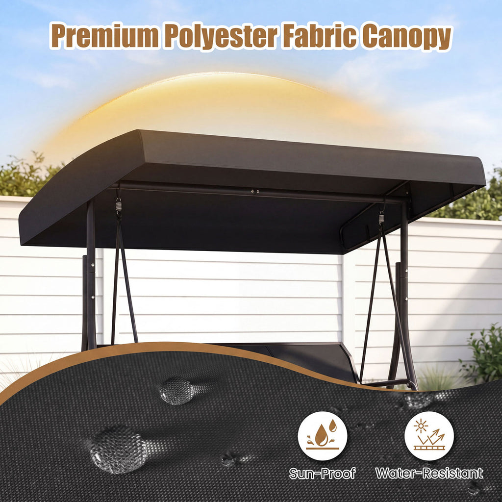 3-Seat Patio Swing Chair with Adjustable Canopy