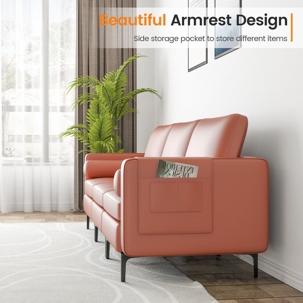 3-Seat Sofa with Storage Pocket and Metal Leg - Pink