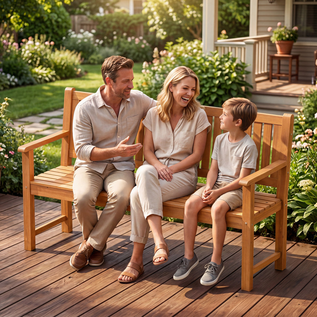 3-Seater Outdoor Wooden Bench 59 inch Large Garden with Backrest