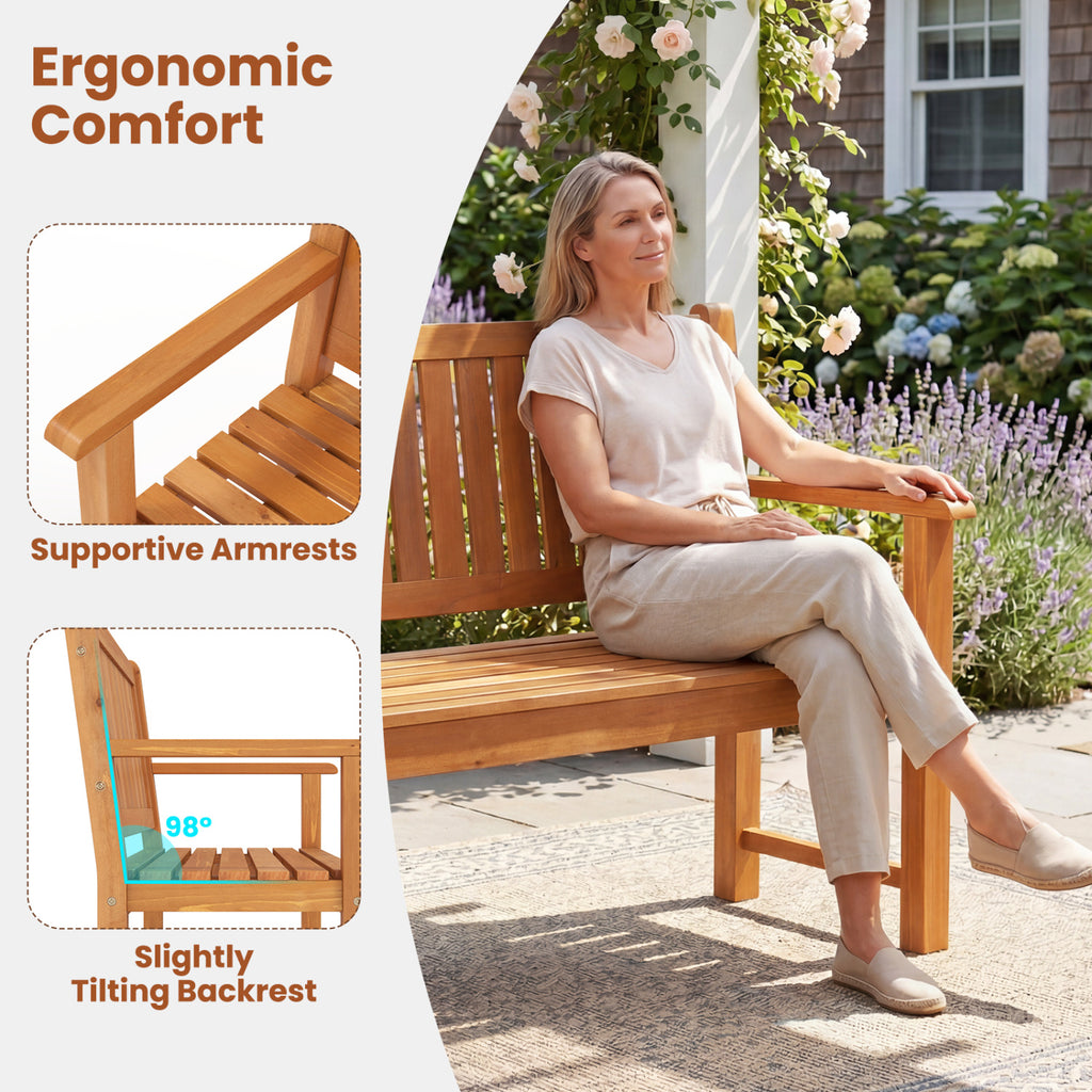 3-Seater Outdoor Wooden Bench 59 inch Large Garden with Backrest
