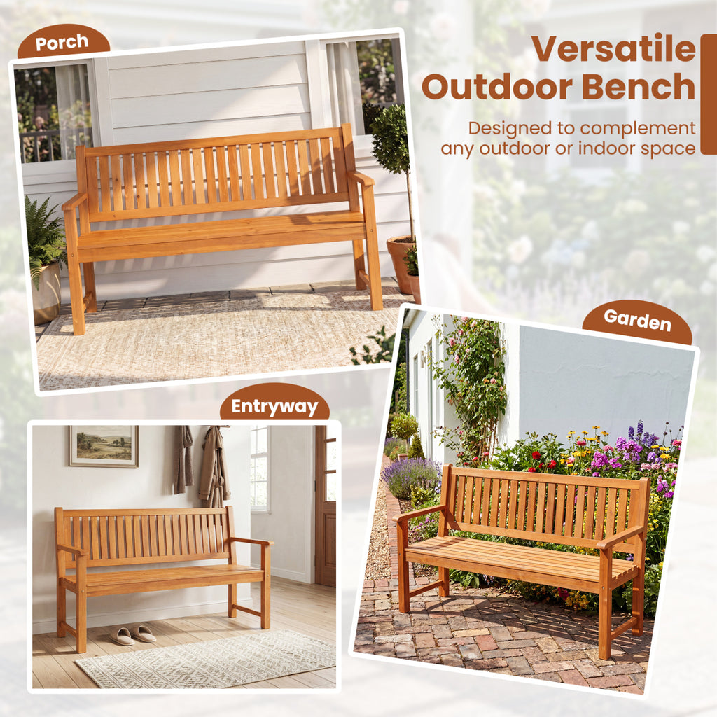 3-Seater Outdoor Wooden Bench 59 inch Large Garden with Backrest